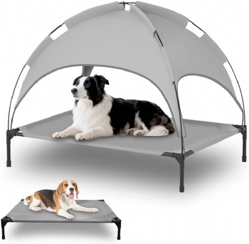 Large Dog Bed Outdoor Dog Bed with Canopy and 4 Windproof Stakes Outdoor Shade and Sun Protection Detachable Pet Raised Bed
