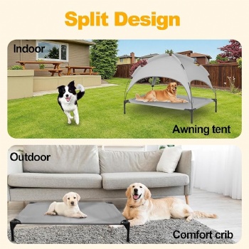 Large Dog Bed Outdoor Dog Bed with Canopy and 4 Windproof Stakes Outdoor Shade and Sun Protection Detachable Pet Raised Bed