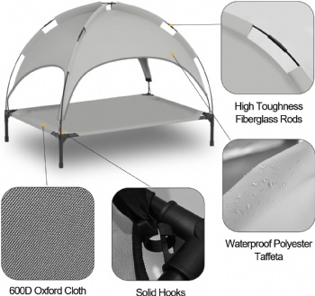 Large Dog Bed Outdoor Dog Bed with Canopy and 4 Windproof Stakes Outdoor Shade and Sun Protection Detachable Pet Raised Bed