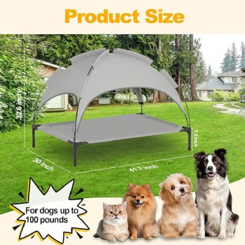 Large Dog Bed Outdoor Dog Bed with Canopy and 4 Windproof Stakes Outdoor Shade and Sun Protection Detachable Pet Raised Bed