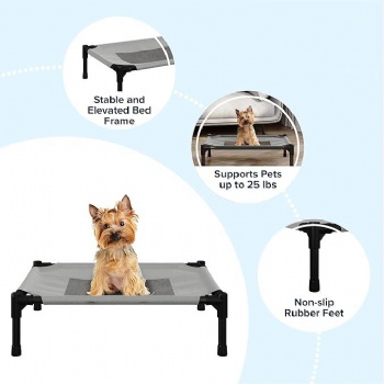Elevated Dog Bed - Portable Pet Bed with Non-Slip Feet - IndoorOutdoor Dog Cot or Puppy Bed for Pets up to 25lbs (Gray)