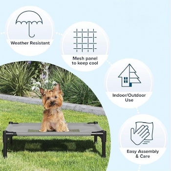 Elevated Dog Bed - Portable Pet Bed with Non-Slip Feet - IndoorOutdoor Dog Cot or Puppy Bed for Pets up to 25lbs (Gray)