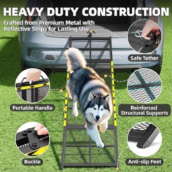 Dog Ramp for Car, 74x20 Outdoor Portable Dog Ramps for Large Dogs with Reflective Strips, Non-Slip Surface Pet Ramp for Truck, RV, SUV (Support Up to 250LBS)