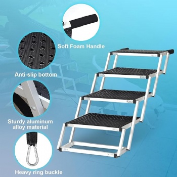 Dog Stairs for Car 5 Steps - Collapsible Pet Steps Ramp for Car and SUV, Aluminum Dog Ramp for Large Dogs,Telescoping Pet Step Stairs Ladder for Truck, High Bed