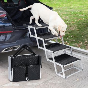Dog Stairs for Car 5 Steps - Collapsible Pet Steps Ramp for Car and SUV, Aluminum Dog Ramp for Large Dogs,Telescoping Pet Step Stairs Ladder for Truck, High Bed