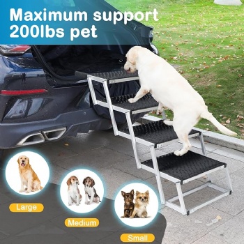 Dog Stairs for Car 5 Steps - Collapsible Pet Steps Ramp for Car and SUV, Aluminum Dog Ramp for Large Dogs,Telescoping Pet Step Stairs Ladder for Truck, High Bed